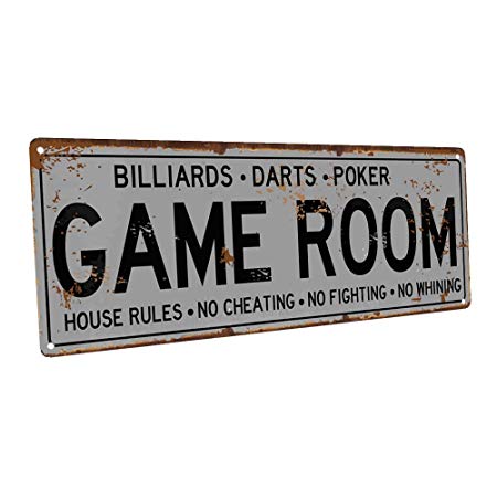 Game Room House Rules Metal Street Sign, Billiards, Poker, Darts, Gaming, Mancave, Den, Wall Décor