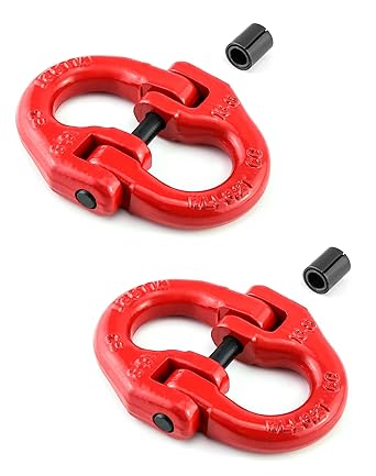 QWORK G80 Alloy Steel Hammerlock Coupling Link Connecting Link, 3/4", 2 Pack, 18000 lbs Load Limit, Red