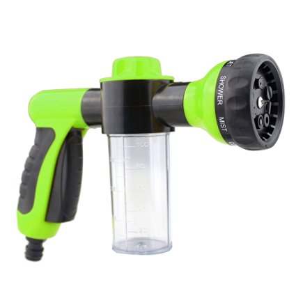 Freehawk® Garden Hose Nozzle/Sprayer, Car Washer Water Gun with Car Clean Foam. Free Detachable Shut Valve and ABS Connector, 8 adjustable Pattern, Best For Hand Watering Plants & Lawn,Car Washing