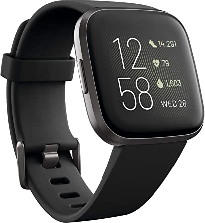 Fitbit Versa 2 Health And Fitness Smartwatch with Heart Rate, Music, Alexa Built-In, Sleep And Swim Tracking, Black/Carbon, One Size (S And L Bands Included)