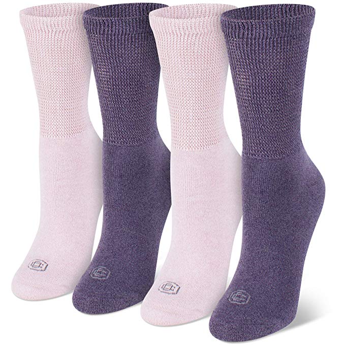 Doctor's Choice Women's Non-Binding Circulatory Diabetic 4 Pack Cushioned Crew & Quarter Socks, Shoe Size 4-10