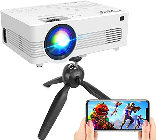 [WiFi Projector] QKK Upgraded 6500Lumens Projector, Full HD 1080P Supported Mini Projector [Tripod Included], Max 200” Display, Smartphone/HDMI/AV/USB/TF/Sound Bar/TV Stick Supported