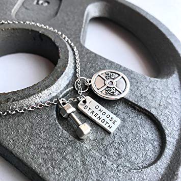 Titanium Never Tarnish Workout Necklace by Lolly Llama - Trendy Weightlifting Jewelry Necklace with"I Choose Strength" Charm
