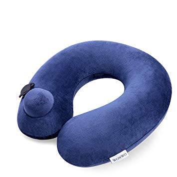 Wonwo Inflatable Neck Travel Pillow-Neck Support for Airplane Travel, Trains, Cars, Office Napping & Camping-Lightweight U Shaped Travel Pillow with Removable Cover & Adjustable Carrying Pouch