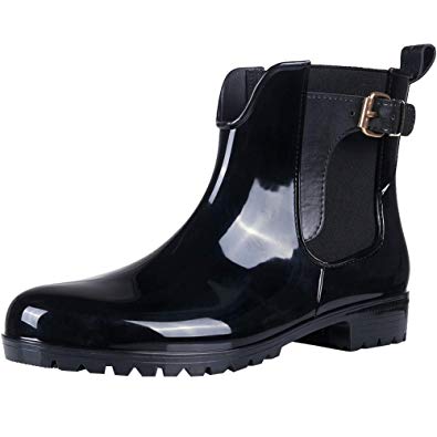 Womens Ankle Rain Boots Shiny Waterproof Short Boots