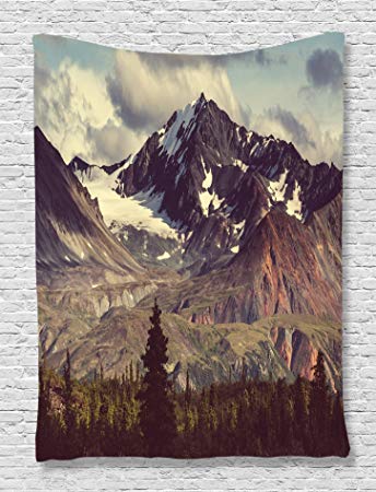 Ambesonne Alaska Mountains Tapestry Decor by, Arctic Landscape Wilderness and Hiking Mountain in USA Picture, Bedroom Living Kids Girls Boys Room Dorm Accessories Wall Hanging Tapestry, Green Blue