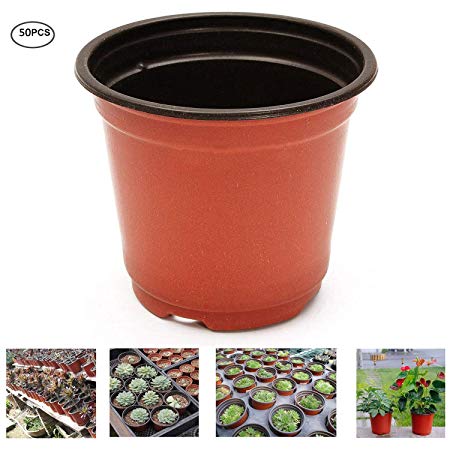 Oubest Plastic Plant Nursery Pots 6" 50 pcs Reusable for Seed Starting Seedlings Cuttings Transplanting Flower Plant Pots