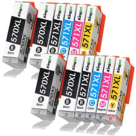 Kingjet 12 Pack 570XL 571XL Ink Cartridges Compatible with Canon PGI-570XL CLI-571XL for Canon PIXMA MG5750 MG5751 MG5752 MG5753 MG6850 MG6851 MG6852 MG6853 TS6052 TS5050 TS5051(4PGBK & 2BK/2C/2M/2Y)