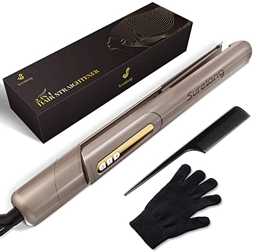 Hair Straightener Flat Iron, 2 in 1 Tourmaline Ceramic Flat Iron for Hair, Professional Hair Straighteners with Adjustable Temperature, Hair Styling Tools for All Types