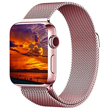 Apple Watch Band 42mm, KYISGOS Magnetic Closure Clasp Milanese Mesh Loop Stainless Steel Replacement iWatch Band for Apple Watch Series 2, Series 1, Rose Gold
