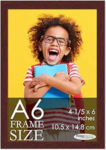 A6 Frame Brown Mahogany Finish Solid Pine Wood 4.25x6 Frame - Modern Wood A6 Picture Frame For A6 Size Artwork or Documents - Photo Frame Includes UV Acrylic Plexiglass, Foam Board Backing, Hardware