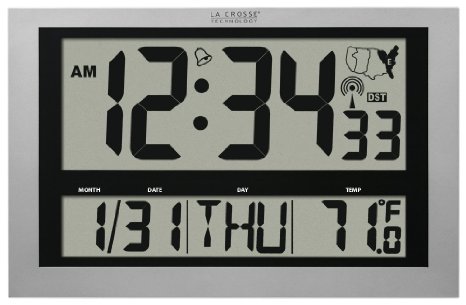 La Crosse Technology 513-1211 Atomic Wall Clock with Jumbo LCD Display with Indoor Temperature