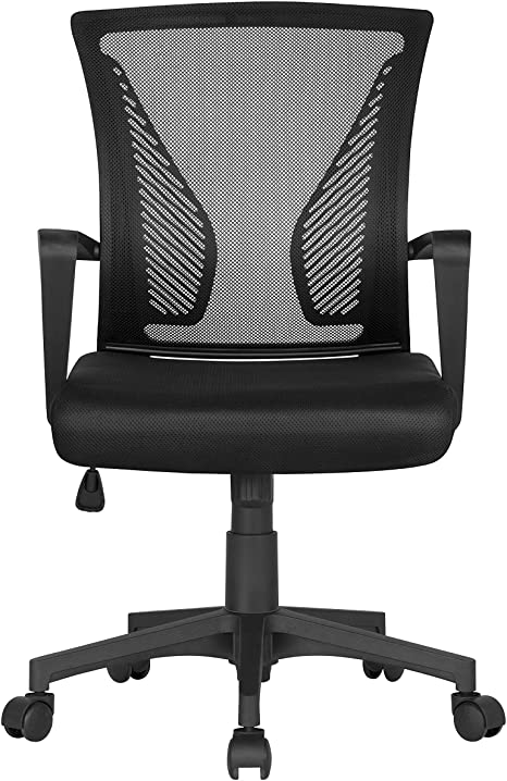 Yaheetech Black Office Chair Adjustable Mesh Chair Ergonomic Computer Chair Comfy Desk Chair Conference Executive Manager Work Study Chair