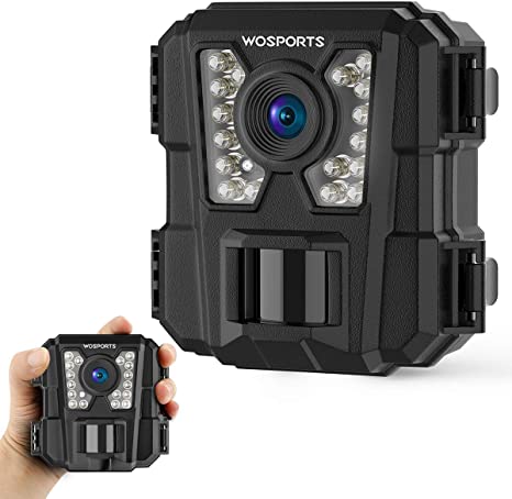 WOSPORTS Trail Camera with Night Vision Motion Activated 1080P 12MP Hunting Wildlife Cameras with Low Glow and Upgraded Waterproof IP56 for Outdoor Home Securty