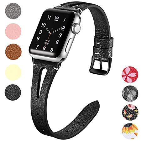 Maledan Leather Strap for Apple Watch 38mm 42mm 40mm 44mm, Slim Elegant Replacement Strap with Breathable Hole for Apple Watch Series 4/3/2/1 for Women Men