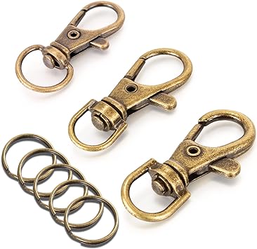 Keychain Key Chain Rings Clips Swivel Bulk(40pcs, Brone), Swivel Lanyard Snap Hooks (Lobster Claw Clasp) with Rings, for Keychain Crafts Resin Projects, Lanyard, Bag, Purse,Tag