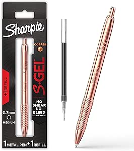 SHARPIE S-Gel, Gel Pen, Copper Metal Body, Medium Point (0.7mm), Black Ink, Includes 1 Pen and 1 Additional Ink Refill