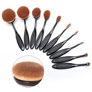Proteove Oval Face Powder Brush and Toothbrush Curve Makeup Brushes Set, Set of 10