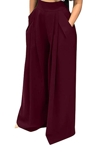 SHINFY Plus Size Wide Leg Pleated Palazzo Pants for Women - Loose Belted High Waist