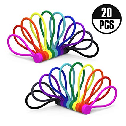 Smart&Cool Reusable Silicone Twist Ties with Strong Magnet for Bundling and Organizing, Can Be Used in Many Ways or Just for Fun (10 Colors-20Pack)