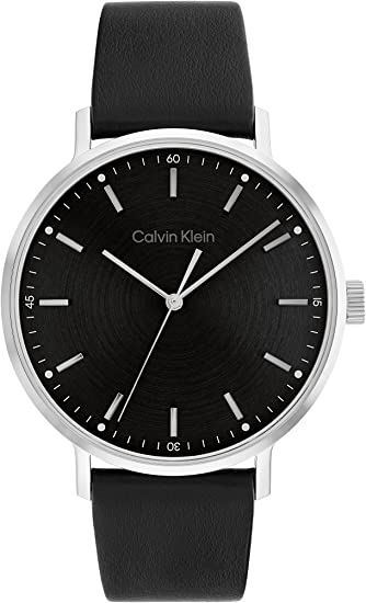 Calvin Klein Men's Stainless Steel Quartz Watch with Leather Strap, Black, 20 (Model: 25200050)