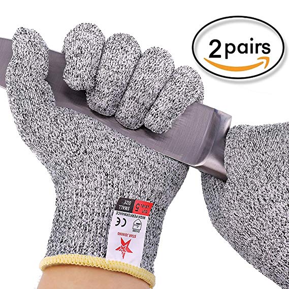Cut Resistant Gloves, Food Grade Level 5 Protection,Safety Kitchen and Outdoor Cut Gloves(Small,Two pairs)
