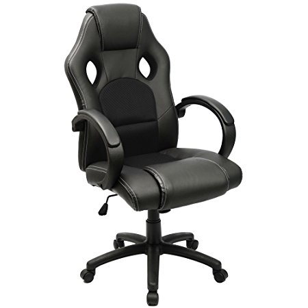 Furmax Gaming Chair High back PU Leather Computer Chair, Ergonomic Racing Chair,Desk Chair Swivel Executive Office Chair Headrest and Lumbar Support (Black)