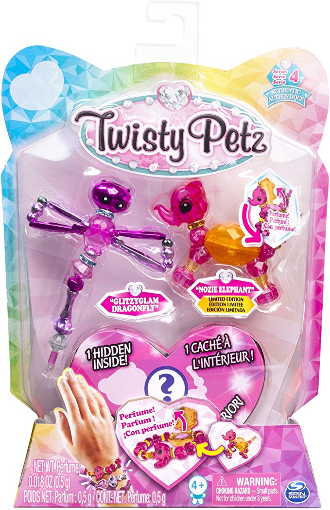 Twisty Petz, Series 4 3-Pack, Glitzyglam Dragonfly, Nozie Elephant and Surprise Collectible Bracelet Set