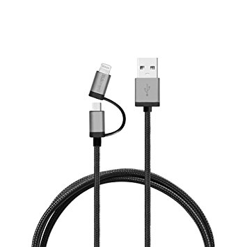 [Apple MFi certified] DLG 3.3Ft Durable Nylon Braided charging cord Android Micro USB and Apple 8 pin lighting combo Charging line