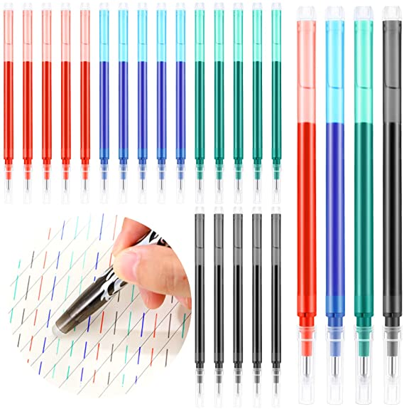 24 Pieces Gel Ink Refills Erasable Gel Refills for Erasable Gel Ink Pens, Fine Point 0.7 mm (Black, Red, Green, Blue)