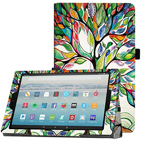 Famavala Case Cover with Auto Wake/Sleep Feature for 10.1" Amazon Fire HD 10 Tablet [7th Generation 2017 / 5th Generation 2015] (Trees)