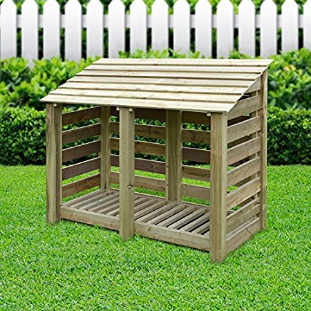 COTTESMORE 4FT - SLATTED WOODEN LOG STORE/GARDEN STORAGE, GREEN, HEAVY DUTY, HAND MADE, PRESSURE TREATED.