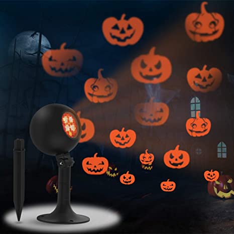 Halloween Lights, Outdoor Projector Decorations Indoor LED Projection Light Dynamic Different Pumpkin Patterns Show Holiday Landscape Outside Spotlight for Party House Porch Wall Gate Garage