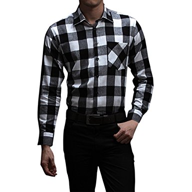 Pishon Men's Flannel Shirt Plaid Lightweight Long Sleeve Slim Fit Button Up Shirt