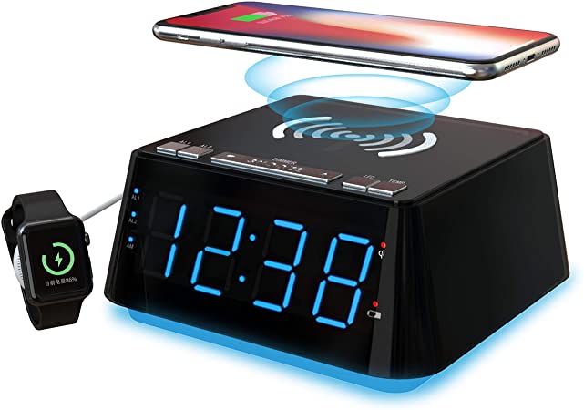 iTOMA Alarm Clock-Wireless Charger,Dual Alarm,Snooze,Brightness Dimmer,USB Charging Port,Big LED Display,Night Light,Indoor Temperature (CKS801)