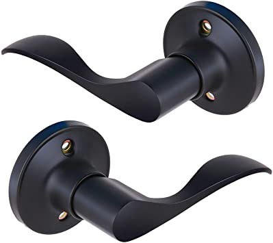 Dummy Door Knob, Ohuhu Closet Door Handle, 2 Pieces Door Lever, Single Side, Non-Turning, Wave Style Left/Right Hand Door Knobs, in Satin Zinc Black Finish for Laundry Room, Hallway, or Pantry Doors