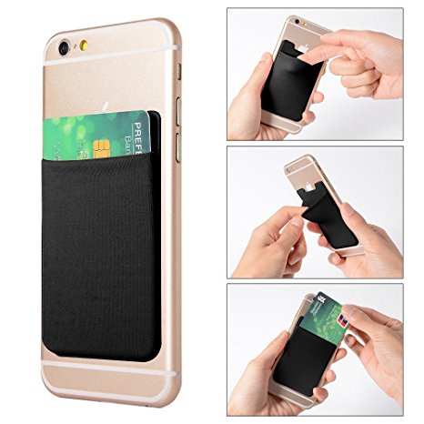 XCSOURCE 2pcs Elastic Lycra Cell Phone Wallet Case Credit ID Card Holder Pocket Stick On 3M Adhesive (Black) AC418