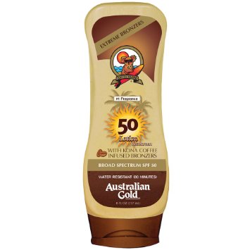 Australian Gold SPF 50 Broad Spectrum Sunscreen Lotion with Kona Bronzers, 8 Ounce