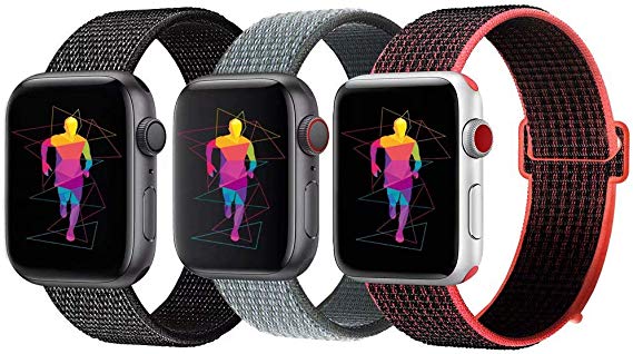 INTENY Sport Band Compatible with Apple Watch 38mm 40mm 42mm 44mm, Soft Lightweight Breathable Nylon Sport Loop, Strap Replacement for iWatch Series 4, Series 3, Series 2, Series 1