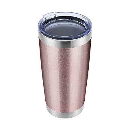 DOMICARE 20oz Stainless Steel Tumbler with Lid, Double Wall Vacuum Insulated Travel Mug, Durable Powder Coated Insulated Coffee Cup, 1 Pack, Rose gold