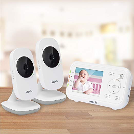 VTech VM3252-2 Digital Video Baby Monitor with 2.8" LCD 2 Cameras and Automatic Night Vision, 1 Count, White