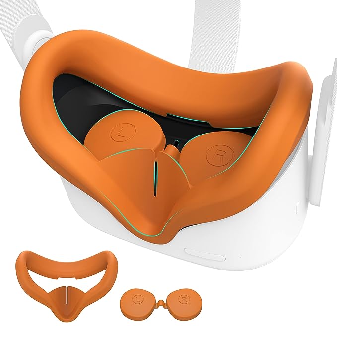 KIWI design Silicone Face Cover Pad with Lens Protector, Replacement Accessories Compatible with Quest 2(1 Pack, Orange)