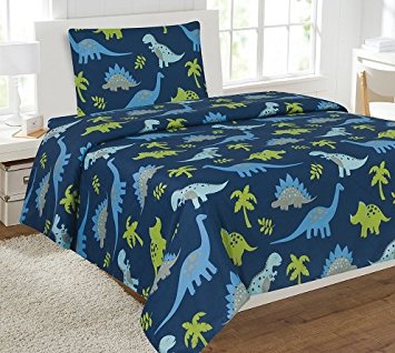 Twin 3 Pieces Printed Kids Sheets Bed Cover with Pillow Case with Modern Designs (DINOSAUR)