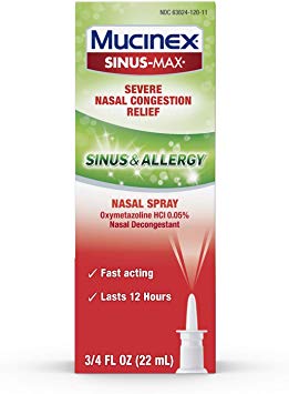 Sinus & Allergy Fast Acting Nasal Congestion Relief Spray, Mucinex Sinus Max (.75 oz in a Bottle), Fast Acting 12 Hour Severe Nasal Congestion Relief