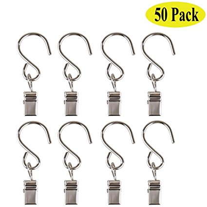 50 Pack Stainless Steel Curtain Clip Shower Curtain Rings Outdoor Activities Wire-Party Supplies By E-UNIONA