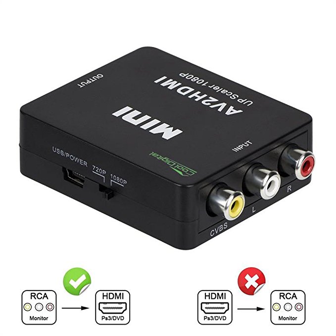 RCA AV to HDMI CoolDigital Mini 3RCA Composite CVBS to HDMI Video Audio Converter Adapter 720P/1080P Supporting PAL/NTSC with USB Charger Cable