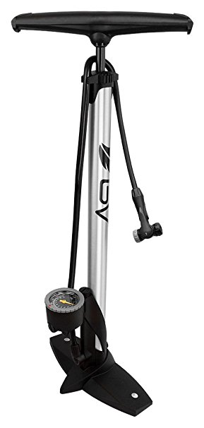 BV Bicycle Ergonomic Bike Floor Pump with Gauge & Smart Valve Head, 160 psi, Automatically Reversible Presta and Schrader (silver)
