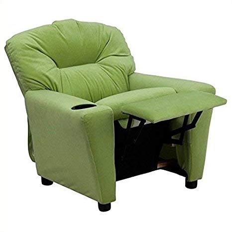 Contemporary Avocado Microfiber Kids Recliner with Cup Holder