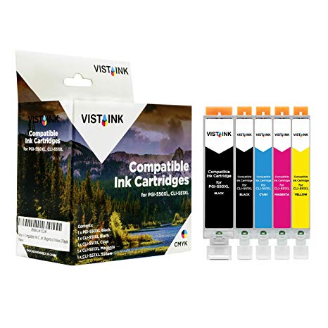 Vista Ink Compatible Canon PGI-550XL CLI-551XL 550XL Canon CLI-551XL High Yield Replacement Colour Ink Cartridges - Black, Cyan, Magenta, Yellow BK/C/M/Y - 5/Pack