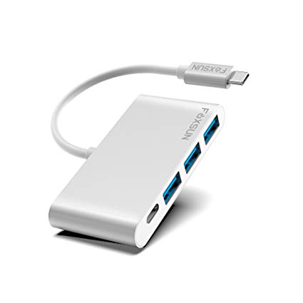 USB C Hub, Foxsun 4 in 1 USB Type C Adapter with 3 USB 3.0 Ports and 60W USB Power Delivery Charging Port for Apple MacBook 12" / MacBook Pro 2018/2017/ ChromeBook,Support Thunderbolt 3, Silver